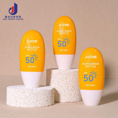 Botella plana redonda para exprimir 50 ml Contenedor de protector solar Cosmético con cuello de PE y tapa de tornillo blanco